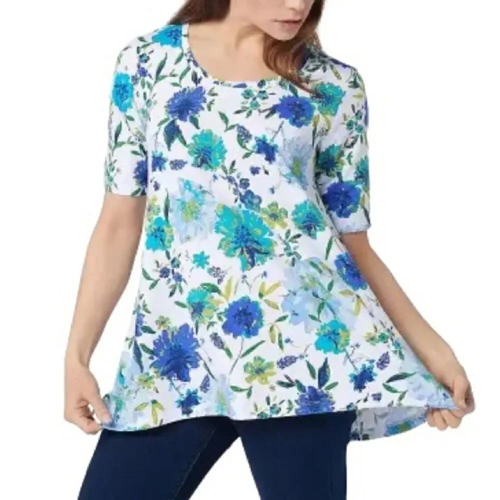 Isaac Mizrahi Floral Printed Cascade Hem Top